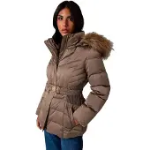 GUESS para mulher. W6BL38W4087 Jaqueta curta Marina com penugem castanha (M), Marrom, Casual, Poliéster