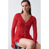 Dilvin Casaco de malha vermelho