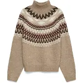 Vero Moda Pullover 'VMMAPLE' taupe / vermelho vinho / preto / branco