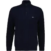 Gant para homem. 8050325 Camisola de malha de tranças com meia abotoadura em azul-marinho (S), Casual, Lã