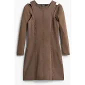 Desigual , Vestido combinado de ganga, AlgodÃO, Marrom, L