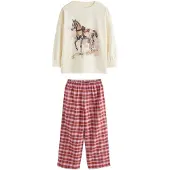 Next Pijama ecru / castanho escuro / cor-de-rosa / vermelho escuro