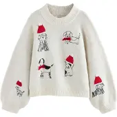 Next Pullover ecru / vermelho / preto / branco