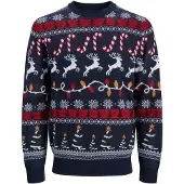 Jack & Jones Pullover 'JJXMAS SANTA' azul escuro / vermelho / branco