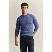 Gant para homem. 8050601 Suéter de tricô de tranças azul claro (XXL), Casual, Clássico, Algodão orgânico