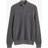 Gant para homem. 8030292 Camisola de algodão com meio fecho e textura cinza (XL), Casual, Algodão orgânico