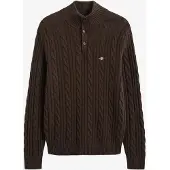 Gant para homem. 8050325 Suéter de malha com tranças e meia abotoadura castanho (XXL), Marrom, Casual, Lã, Clássico