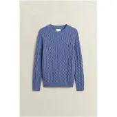 Gant para homem. 8050601 Suéter de tricô de tranças azul claro (S), Casual, Clássico, Algodão orgânico