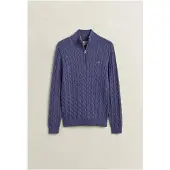 Gant para homem. 8050603 Camisola de malha com tranças e meio fecho azul claro (L), Casual, Algodão, Clássico, Manga comprida