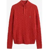Gant para homem. 8050325 Camisola de malha de tranças com meia abertura vermelha (M), Vermelho, Casual, Lã
