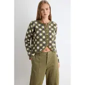 Trendyol Casaco de malha cinzento escuro / oliveira / branco lã