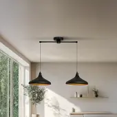 ROYALTECH Candeeiro suspenso Claus, preto, comprimento 85 cm, 2 lâmpadas, metal
