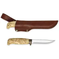 Marttiini Lynx 134 134012, Polished X46Cr13, Bronze Guard, Curly Birch faca de exterior