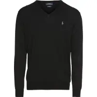 Ralph Lauren para homem. 710670789003 Camisola de algodão com decote em V de corte justo preto (L), Casual, Clássico