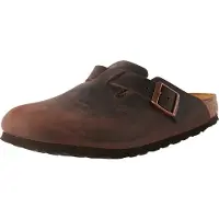Birkenstock para mulher. 860133 Tamancos de couro Boston Oiled (Ajuste Estreito) castanho (38), Marrom, Plano, Nenhum, Casual
