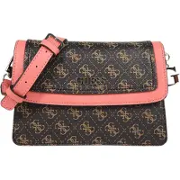 GUESS , Camy, couro sintético, logotipo 4G, bolsa de ombro de tecido, coral/marrom, para mulheres