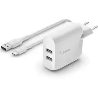 Belkin Carregador De Parede Usb-a Duplo Com Carregador Pvc A-c 1m 24w