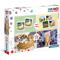 Clementoni , SuperKit, Animais, Quebra-cabeça, Unissex, 4+ anos, 2 x 30 + 48 + 28 peças
