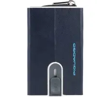 Piquadro Porta-cartões de crédito azul em pele com sistema deslizante e bolso porta-moedas com fecho de correr PP5359B2R-BLU2