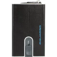 Piquadro Porta-cartões de crédito em pele preta com sistema deslizante e bolso porta-moedas com fecho de correr PP5359B2R-N