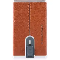 Piquadro , Porta-cartões de crédito em couro, sistema deslizante quadrado, laranja, unissex