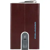 Piquadro Blue Square Porta-cartões em Pele Mogno com Sistema Deslizante e Bolsa para Moedas com Fecho de Correr Homem