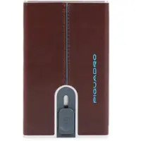 Piquadro Porta-cartões de Crédito em Pele Mogno com Sistema de Deslizamento Azul e Porta-notas PP5358B2R Homem
