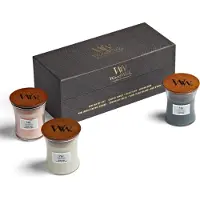 Woodwick Conjunto de presente Evening Onyx & Solar Ylang & Coastal Sunset com pavio de madeira