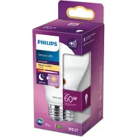 Philips lâmpada LED E27 fosca luz quente com sensor dia/noite 7.5W | 60W
