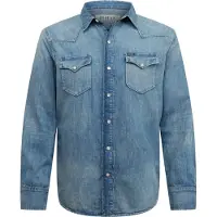 Ralph Lauren para homem. 710703936001 Camisa ocidental de ganga flamejada azul (XS), Casual, Algodão, Clássico, Manga comprida