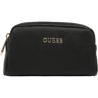 GUESS , Bolsa de tecido de poliéster Earlene com zíper duplo preta para mulheres 10 x 18 x 7,5 cm