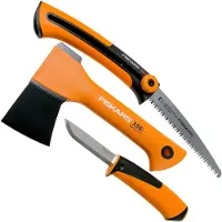Fiskars X5 conjunto de campismo com machado, serra e faca