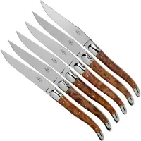 Laguiole T62MINTHBRI madeira de tuia polido conjunto de 6 facas para bifes