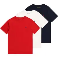 Ralph Lauren para menino. 323884456001 Conjunto de 3 camisetas de malha de algodão marinho, vermelho, branco ((M) 8/9años= 140/149cm),