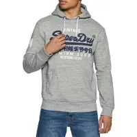 Superdry para homem. M2011885A Camisola cinzenta com logótipo vintage (L), Casual, Cinza, Manga comprida, Algodão orgânico, Sustentável