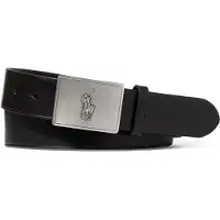 Ralph Lauren para homem. 405691693001 Cinto de couro com fivela com placa de cavalo preta (38), Preto, Casual, Clássico, Pele