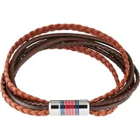 Tommy Hilfiger Bracciale In Pelle Marrone Multi Layer — Bracciale