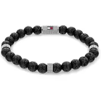Tommy Hilfiger Bracciale Con Perline Di Pietra Lavica Nera — Bracciale