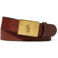 Ralph Lauren para homem. 405691693002 Cinto de couro com fivela de chapa de cavalo castanha (34), Marrom, Casual, Pele