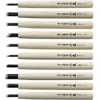 Yoshiharu W-10 Mitomoto faca de talhar madeira japonesa, conjunto de 10 em estojo de tecido