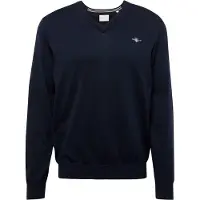 Gant para homem. 8030562 Camisola com decote em V em algodão clássico da marinha (S), Casual, Manga comprida, Marinho