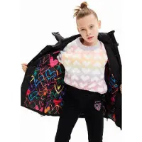 Desigual , Casaco acolchoado corações, PoliÉSter, Preto, 5/6