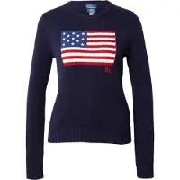 Ralph Lauren para mulher. 211896939001 Camisola de algodão com bandeira da marinha (L), Casual, Marinho