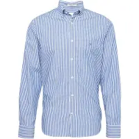 Gant para homem. 3000130 Camisa azul de popelina às riscas Ajuste regular (S), Casual, Algodão, Clássico, Manga comprida