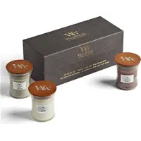Woodwick Mini Jar Set regalo - Fireside, White Teak, Sand & Driftwood 3 x 85 g