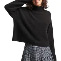 Superdry para mulher. W6110419A Camisola com gola redonda Essential vintage preta (L), Preto, Casual, Acrílico