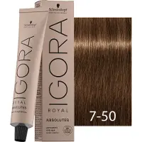 Schwarzkopf Profissional Igora Royal Absolutes - tintura permanente com colágeno, 60ml 7-50 | Loiro Médio Dourado Naturale