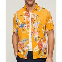 Superdry para homem. M4010353A Camisa havaiana amarela (S), Casual, Amarelo, Modal, Manga curta