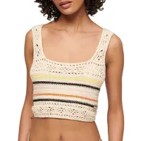 Superdry para mulher. W6011982A Camiseta sem mangas Crochet Crop bege (XS), Casual, Algodão, Sem mangas / correias