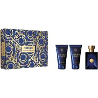 Versace Conjunto de presente Dylan Blue EDT 50ml, gel de banho Dylan Blue 50ml e bálsamo pós-barba Dylan Blue 50ml
